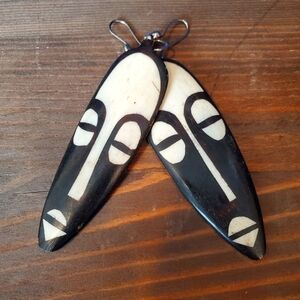 Tribal Mask-Inspired Earrings in Black and White